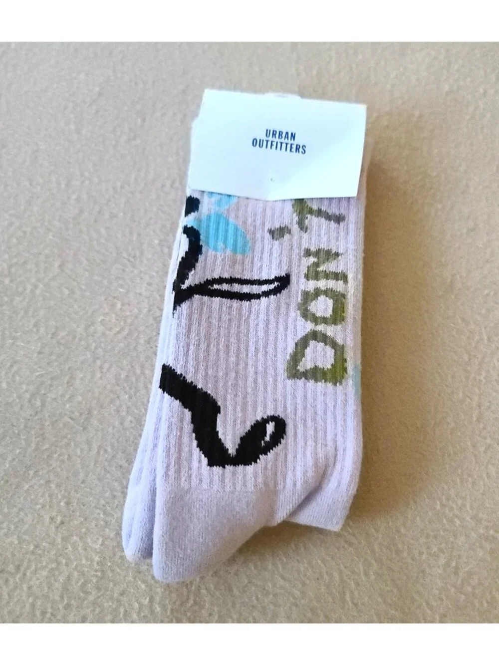 2 Pairs Urban Outfitters Crew Socks OS Unisex Floral Print + Dont Stress NEW